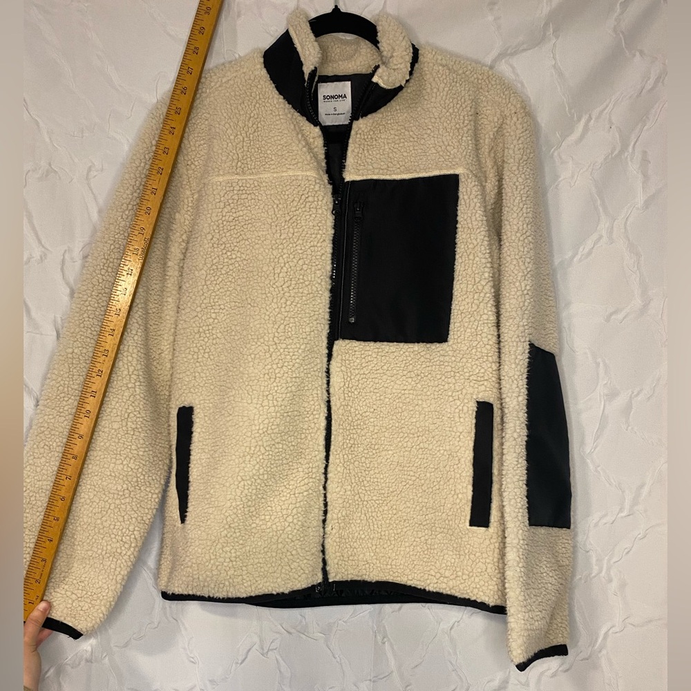 Sonoma Sherpa Jacket Cream and White Jacket Shoulder Patches Oversized Small